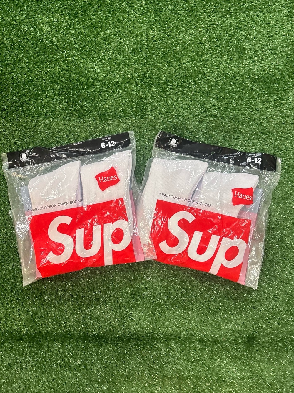 Hanes White Crew Socks with Red Logo Packaging - 2 Pack